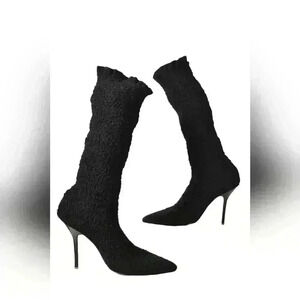 1990s HERVE  LEGER Black Wool Knit Sock Coquette Stiletto Boots 39EU (9US) Italy